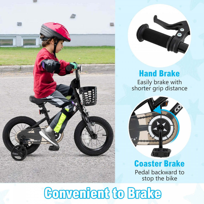 Costway 12" Kid's Bike With Training Wheels Adjustable Handlebar & Seat Handbrake Black