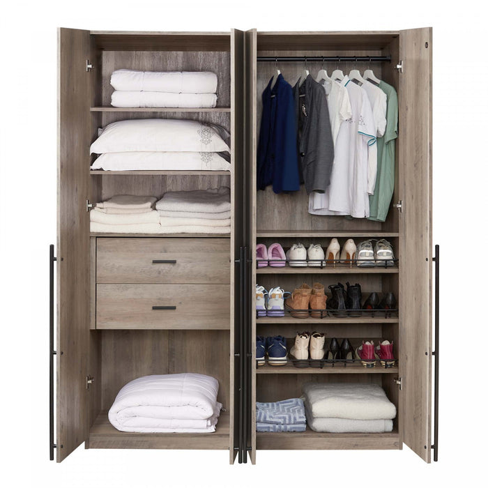 Lee Modern 2-Piece Wardrobe Closet in Rustic Gray Armoire 