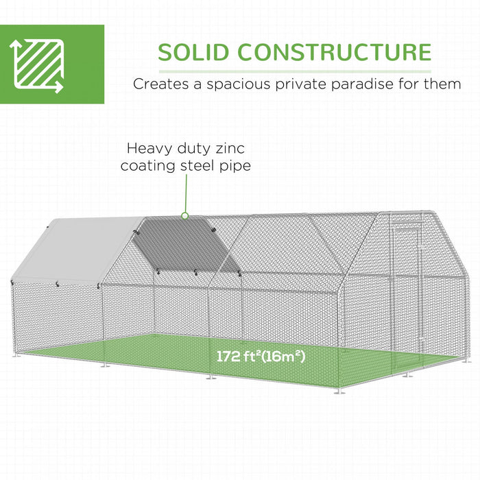 Pawhut 9.2' X 18.7' Metal Chicken Coop, Galvanized Walk-in Hen House, Poultry Cage Outdoor Backyard 