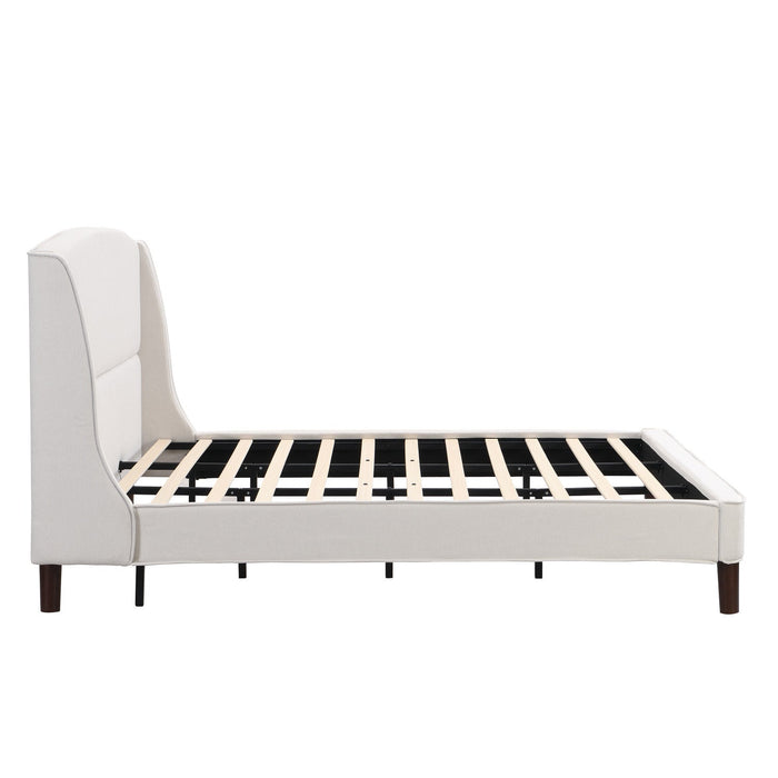Ellison Fabric Upholstered Platform Bed with Wingback Headboard and Wooden Slat,King Size - Beige 