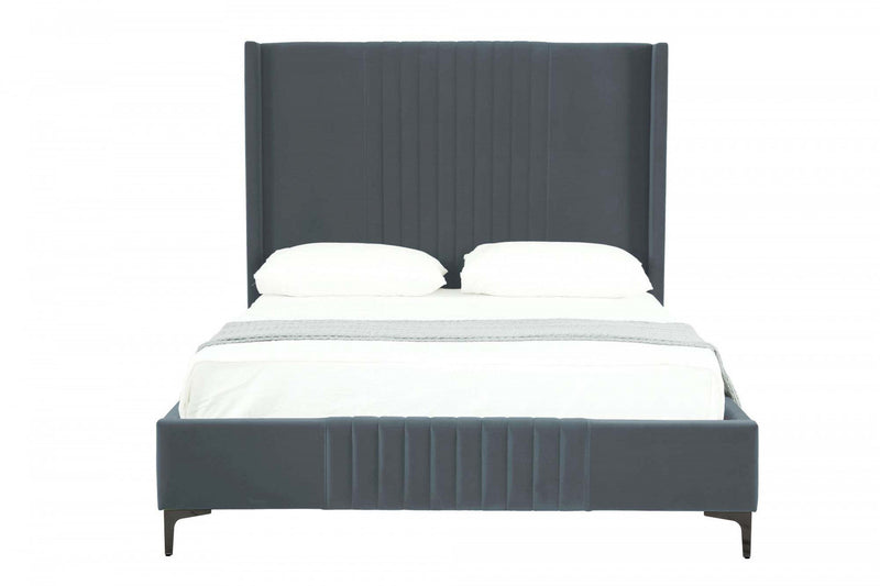 Promenade Mid-Century Modern Upholstered Velvet Queen Bed in Gray 