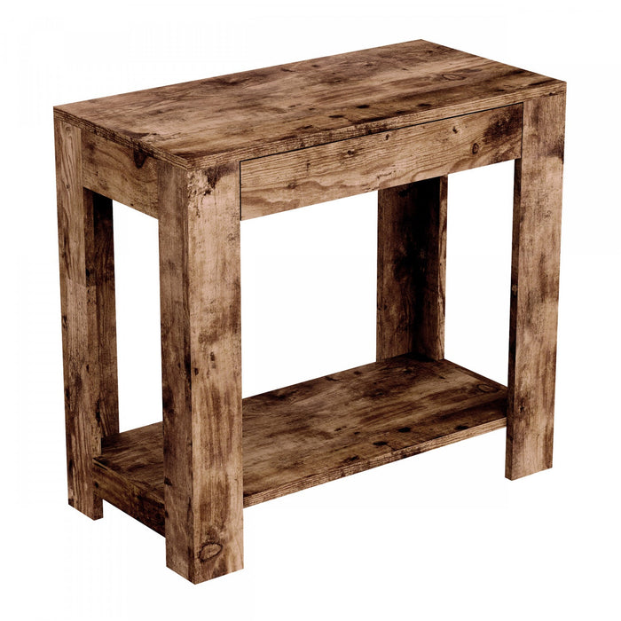 24” Classic Narrow Accent Table With Hidden Storage and Lower Shelf - Brown Reclaimed Wood 