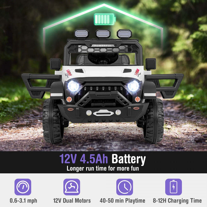 Costway 12v Kids Ride On Truck With 2*12v Motors Spring Suspension & Remote Control White