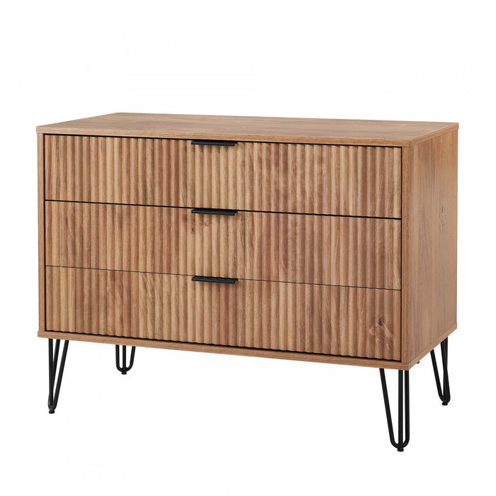 Dumbo Modern 35\" Fluted Dresser in Golden Brown (3-Drawer) 