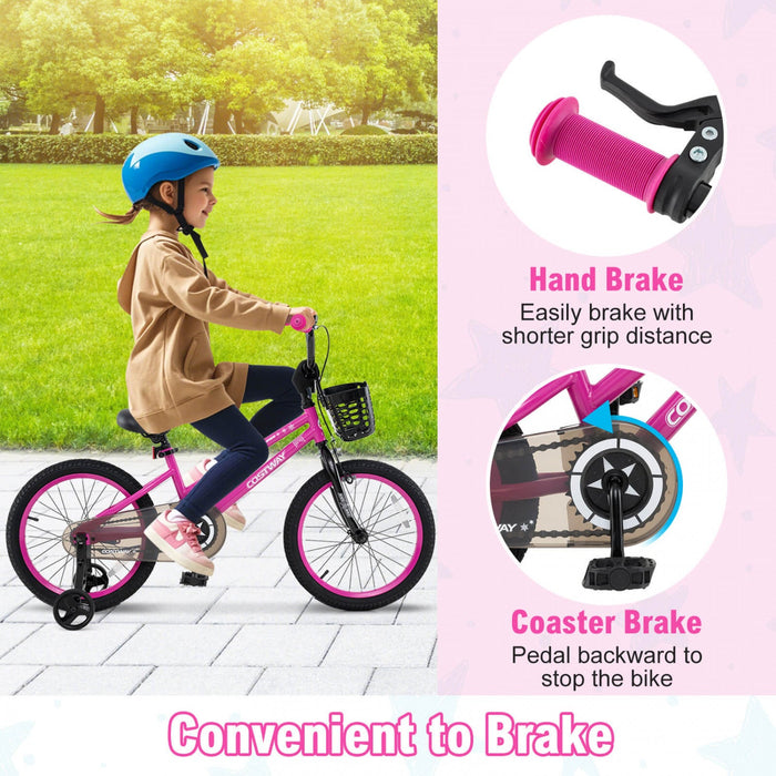 Costway 16" Kid's Bike With Training Wheels Adjustable Handlebar & Seat Handbrake Pink