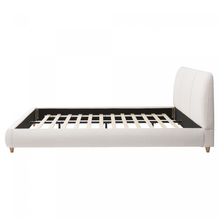 Acheson Upholstered Bed with Soft Linen Headboard,Queen Size - Beige 