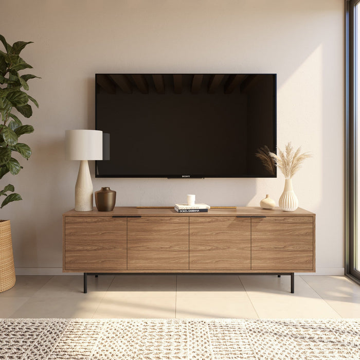 Nordika Hamilton 70\" TV Stand with 4 Storage Cabinets - Light Walnut 