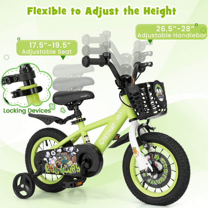 Costway 12" Kid's Bike For 3-4 With Height-adjustable Handlebar & Saddle Handbrake Green