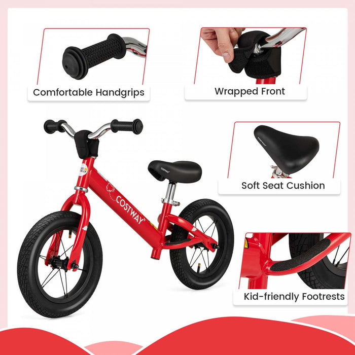 Costway 12 Inch Toddler Balance Bike No Pedal Training Bicycle With Inflatable Rubber Tires Red