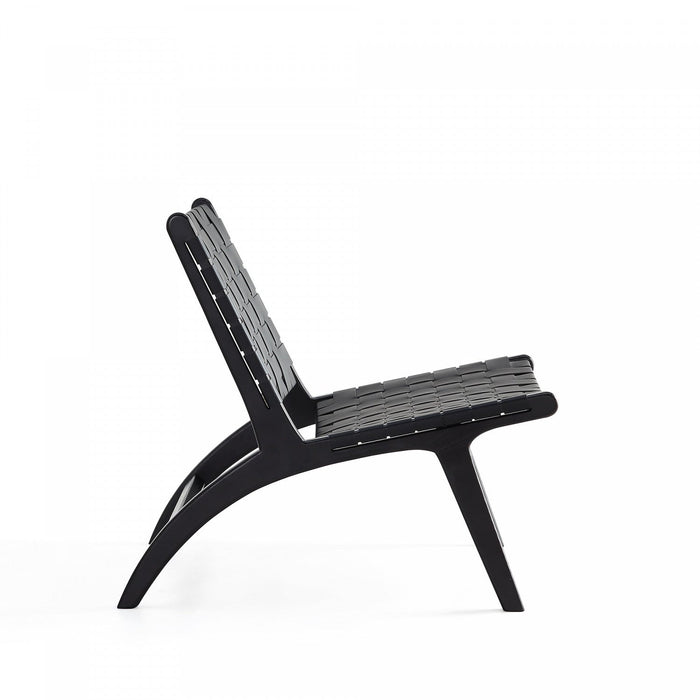 Maintenon Industry Chic Wood Vegan Leather Accent Chair in Black - Set of 2 