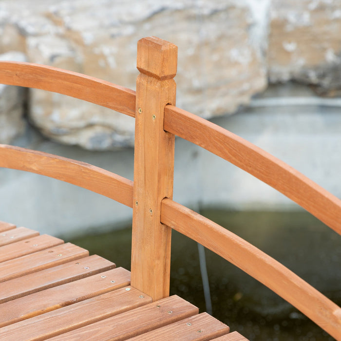 Outsunny 6ft Wooden Garden Bridge Classic Arc Footbridge With Guardrails For Stream Pond Walkway, Or