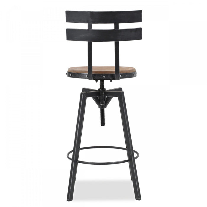 Denise Bar Stool With Swivel & Adjustable Wood Seat, Metal Frame - Antique Black 