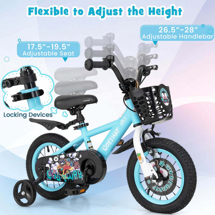 Costway 12" Kid's Bike For 3-4 With Height-adjustable Handlebar & Saddle Handbrake Blue