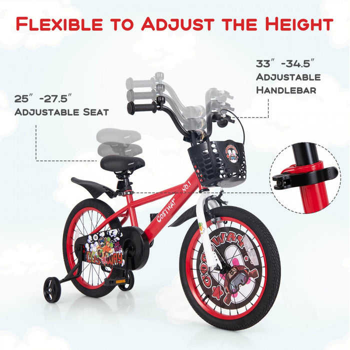 Costway 18" Kid's Bike For 4-8 With Height-adjustable Handlebar & Saddle Handbrake Red