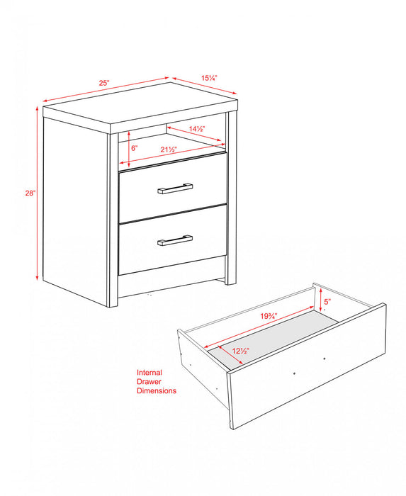 Calla Tall 2-Drawer Nightstand - White