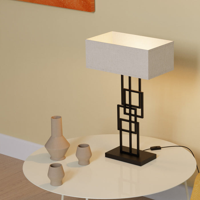 27\" Black Geometric Chic Table Lamp with Square Shade 