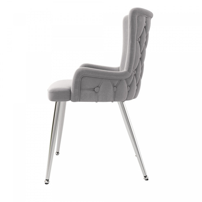 Luna Velvet Dining Chairs with Tufted Upholstered and Gold Metal Legs Set of 6, Grey  