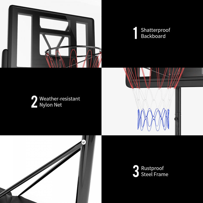 Costway Height Adjustable Portable Basketball Hoop System Shatterproof Backboard Wheels 2 Nets