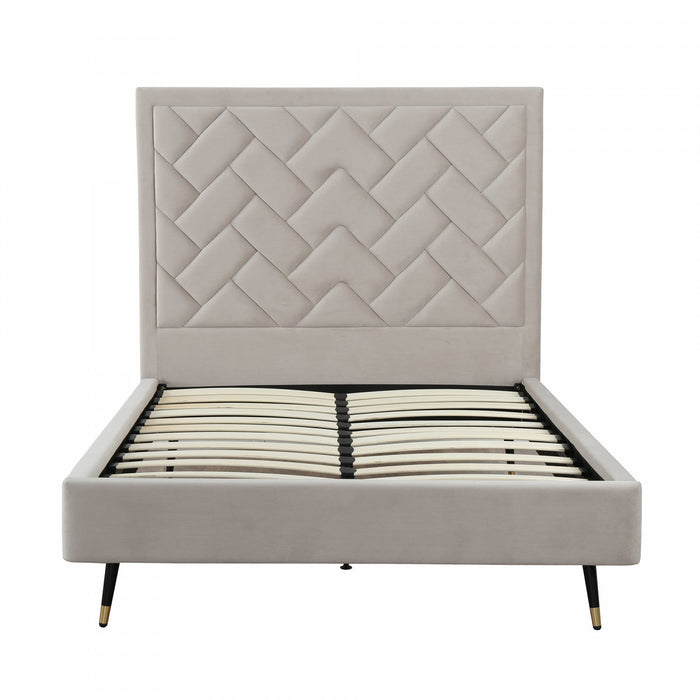 Crosby Modern Upholstered Velvet Full Bed in Greige 