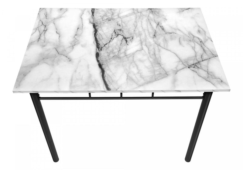 Dining Table 5-Piece Set Small Rectangular Kitchen White Marble-Look Laminate Black Metal Contemporary Modern