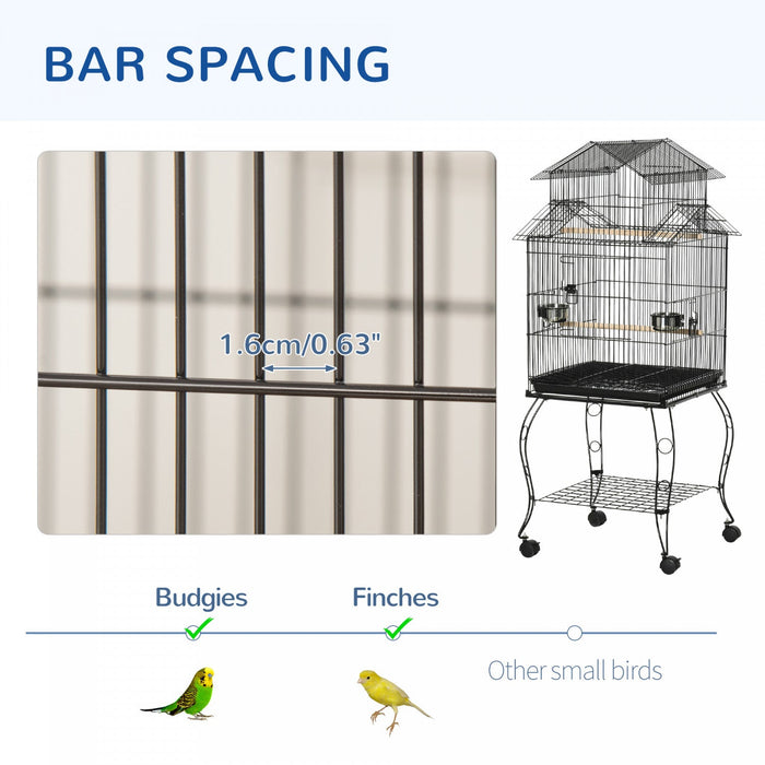 Pawhut 53.9'' Large Rolling Steel Bird Cage Bird House With Detachable Rolling Stand, Storage Shelf,