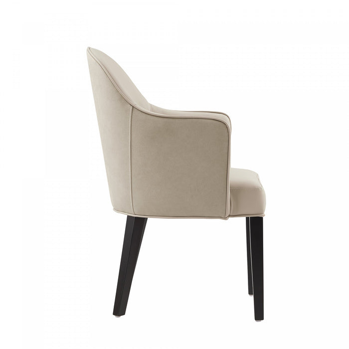 Hillman Modern Wood Vegan Leather and Velvet Armchair in Sand Dining Chair 