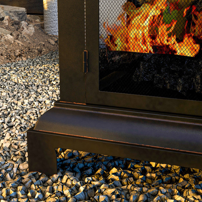 Outsunny 26\" Fire Pit With Poker, Chimney Style Wood Burning Firepit, Black