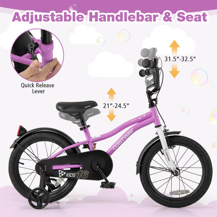 Costway 16" Kids Bike For 4-7 Years Old Boys & Girls With Adjustable Seat Handbrake Reflectors Purple