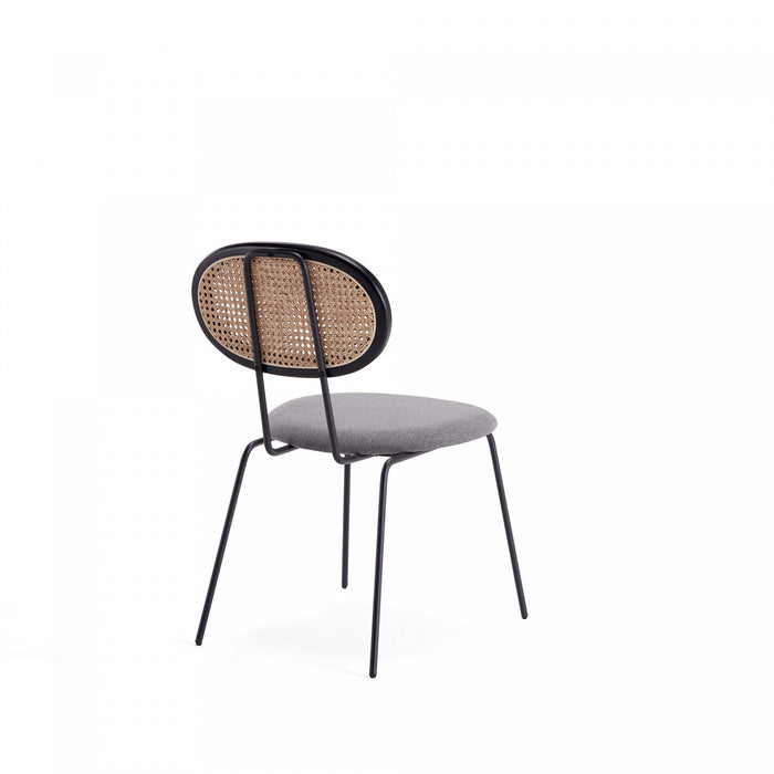 Jardin Industry Chic Cane Back Upholstered Dining Chair in Black and Gray - Set of 4 
