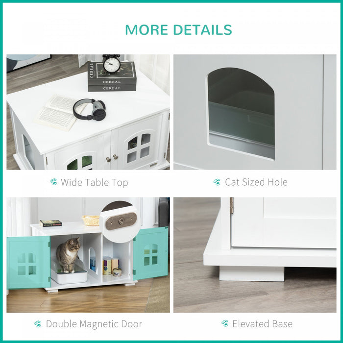 Pawhut Cat Litter Box Enclosure Hidden Cat Furniture Cabinet Indoor Cat Washroom Double-door Nightst