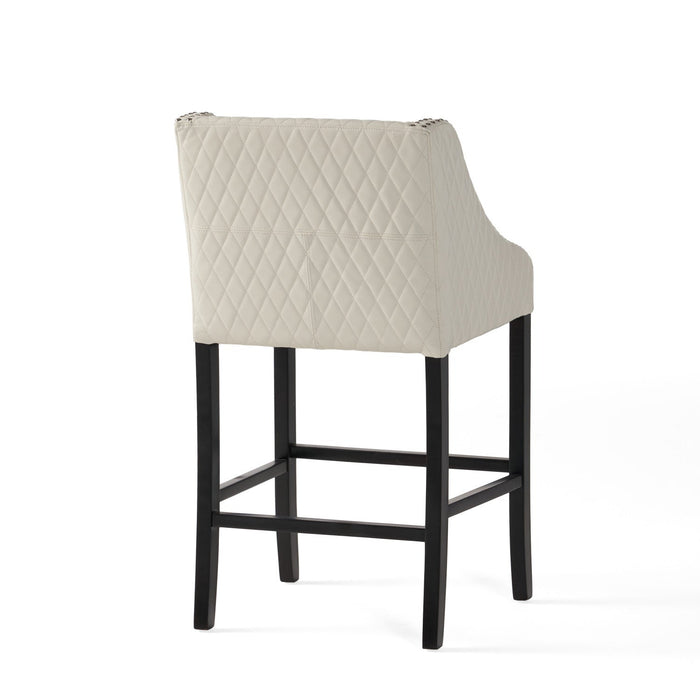 Deborah Armrests Barstool With Quilted Bonded Leather - Ivory 