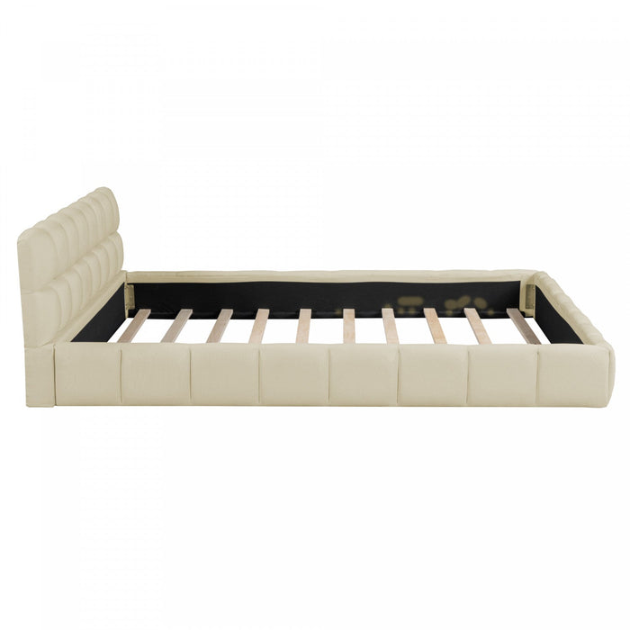 Jessica Upholstered Platform Bed with Comfortable Linen Fabric and Sturdy Frame,Queen Size,Beige Queen Bed  