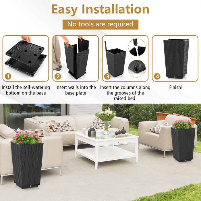 Costway 2pcs Outdoor Wicker Flower Pot 22.5"tall Planters With Drainage Hole Black