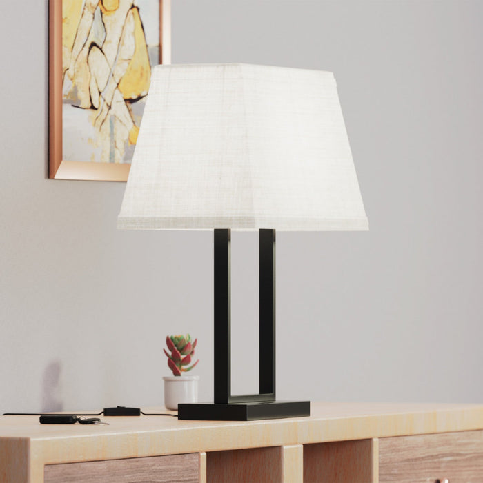 22\" Black Modern Rectangular Table Lamp with Fabric Shade 