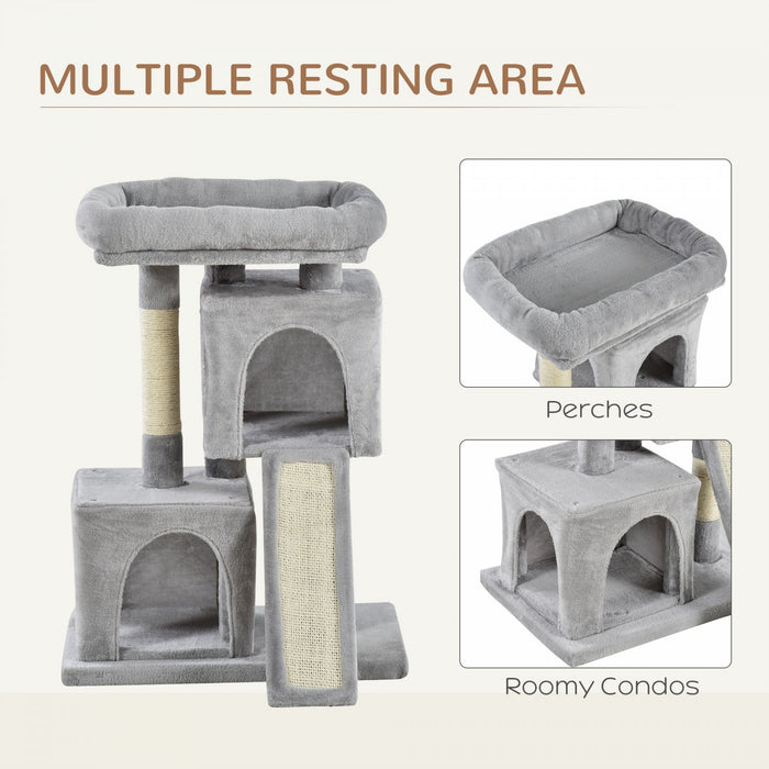 Pawhut Plush Cat Tree Tower Activity Center With Sisal Scratching Post Scratching Board Perch Condo,