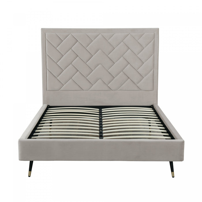 Crosby Modern Upholstered Velvet Queen Bed in Greige 