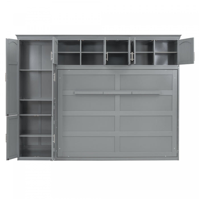 Eileen Space-saving Murphy Wall Bed With Cabinets, Queen Size - Grey 