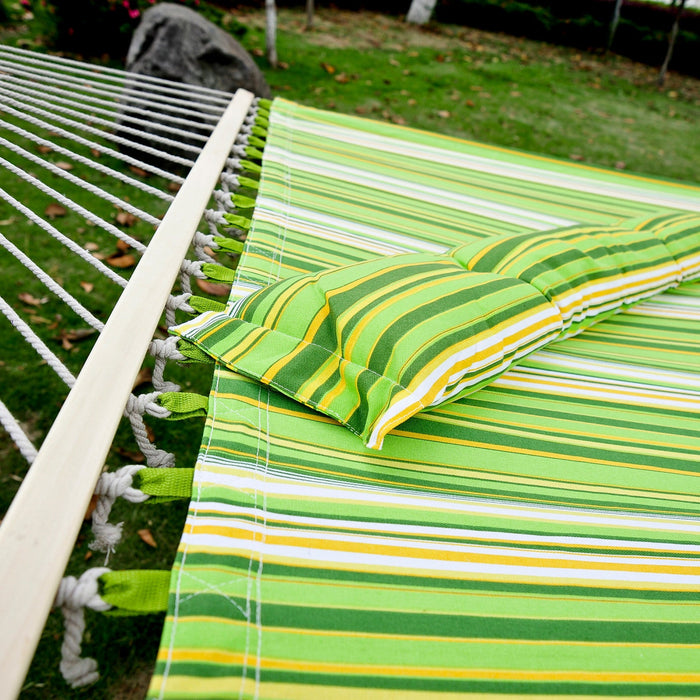 Outsunny 75\" Patio Outdoor Hammock, Striped Camping Hammock Lounge Bed Garden W/ Pillow, Green