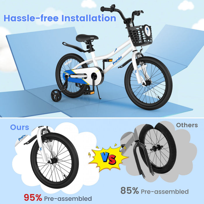 Costway 18" Kid's Bike With Removable Training Wheels & Basket For 4-8 Years Old White