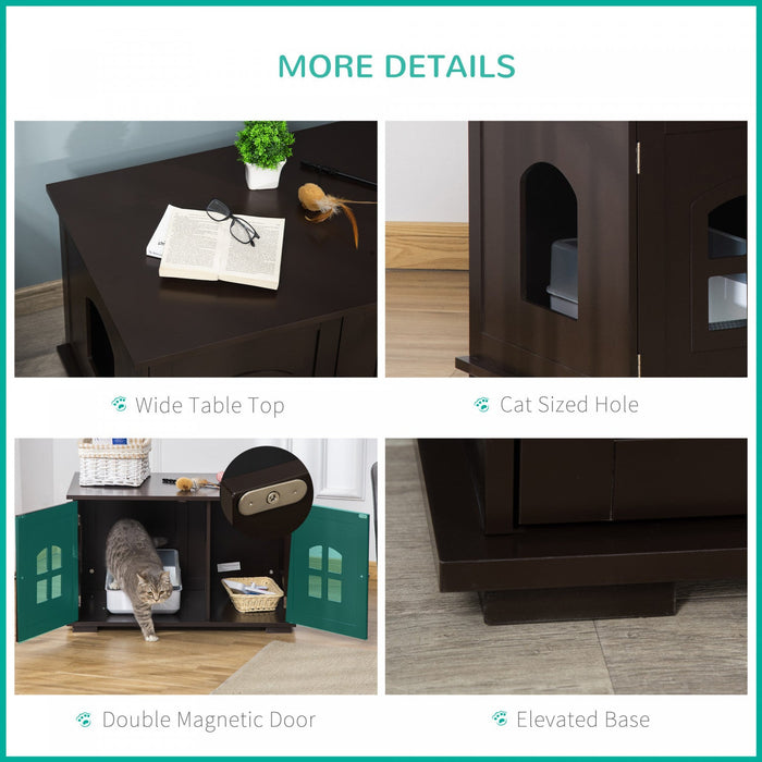 Pawhut Cat Litter Box Enclosure Hidden Cat Furniture Cabinet Indoor Cat Washroom Double-door Nightst