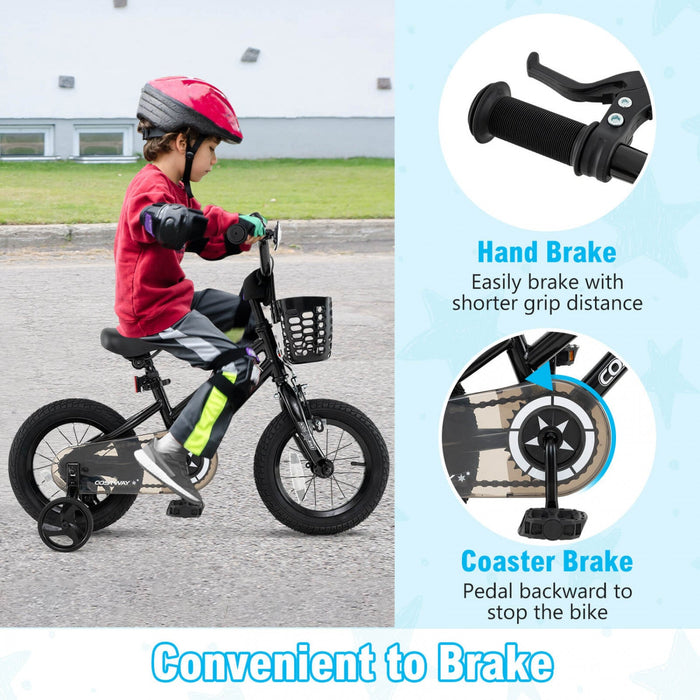 Costway 14" Kid's Bike With Training Wheels Adjustable Handlebar & Seat Handbrake Black