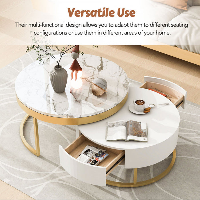 Herman 31.5\" Modern Nesting Coffee Table With Storage Drawers - White 