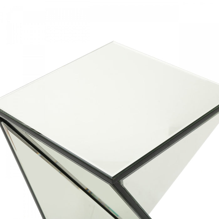 Molly Light-reflecting Design Geometric Mirrored Accent Side Table With Glass And Engineered Wood - Silver 