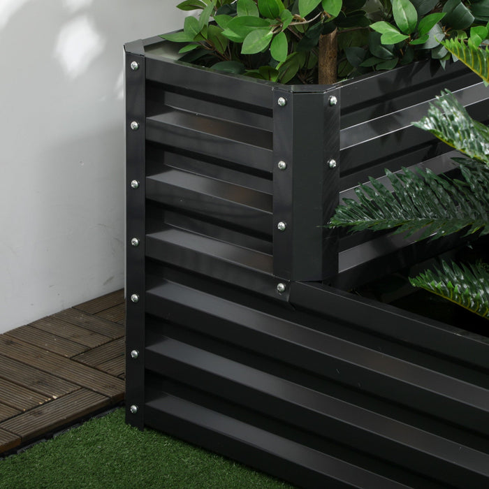 Outsunny 2 Tier Raised Garden Bed, 47\" X 40\" X 23'' Galvanized Steel Planter Box For Vegetables, Flo