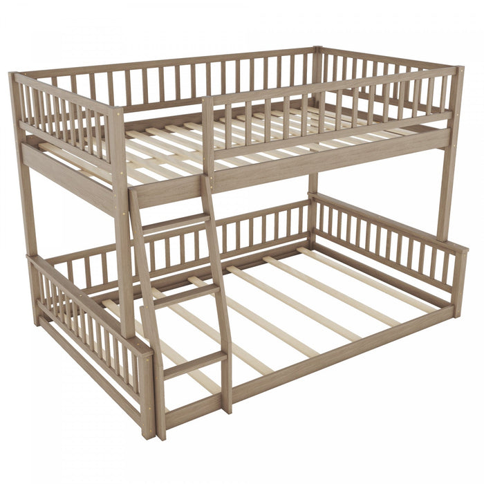 Sabrina Full Xl Over Queen Solid Wood Convertible Design Bunk Bed With Ladder - Walnut 