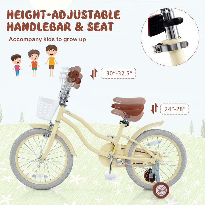Prorider 18" Kids Bike Toddler Bicycle With Training Wheel Kickstand For 4-8 Years Beige