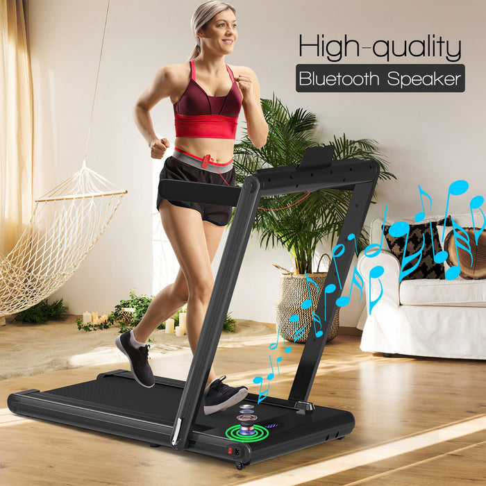 Costway 2-in-1 Folding Treadmill 2.25hp Jogging Machine W/ Dual Led Display Black