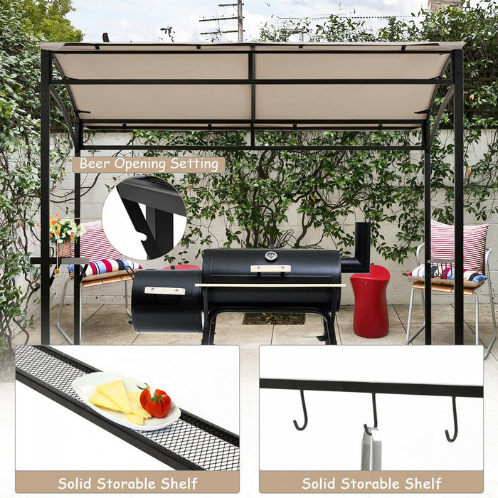 7'x4.5' Grill Gazebo Outdoor Patio Garden Bbq Canopy Shelter Storage Hook Beige