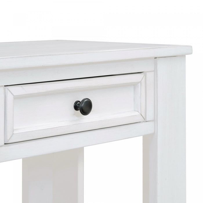 Gracie Solid Wood Console Table With Drawers And Shelf - Antique White 