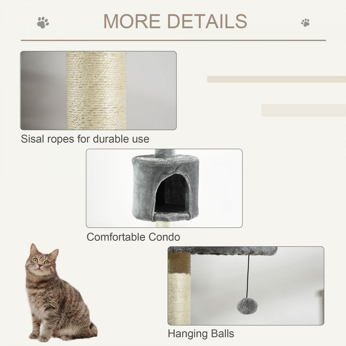 Pawhut 4-tier Floor To Ceiling Cat Tree, Tall Cat Tower With Scratching Post, Plush Padding, Toy Bal